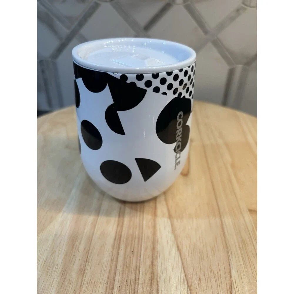 Corkcicle Monodot White Black Stemless Insulated Drinkware 12 OZ  NEW
